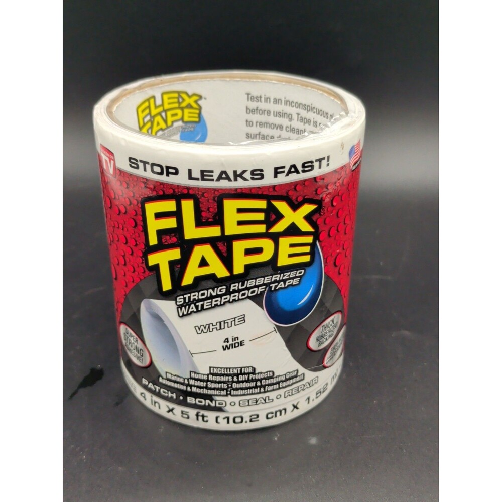 Flex Tape, 4 in x 5 ft, White, Original Thick Flexible Rubberized Waterproof